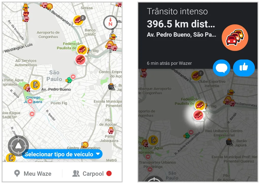 Acesse o Waze para monitorar trechos engarrafados em tempo real (Captura de tela: Matheus Bigogno)