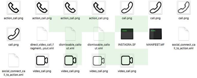 Ícones encontrados no APK do Instagram sugerem o recurso de chamadas de voz e vídeo (Imagem: TechCrunch)