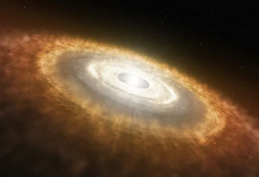 Representação do disco protoplanetário que deu origem ao Sistema Solar (Imagem: Reprodução/NASA/JPL-Caltech)