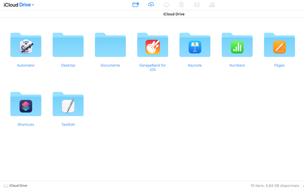 Arquivos salvos no iCloud Drive podem ser acessados em suas pastas nativas pelo site do iCloud (Captura de tela: Lucas Wetten)