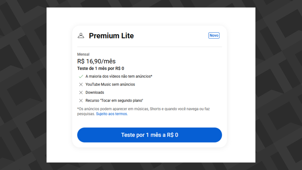 YouTube Premium Lite já está disponível no Brasil (Imagem: Captura de tela/Bruno De Blasi/Canaltech)