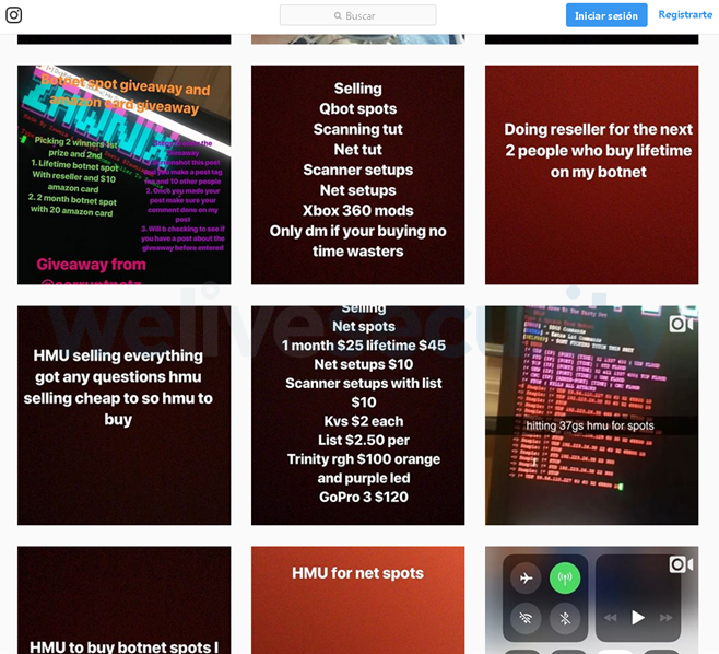 O Instagram é uma das redes sociais onde adolescentes vendem seus serviços de botnets (Imagem: ESET)