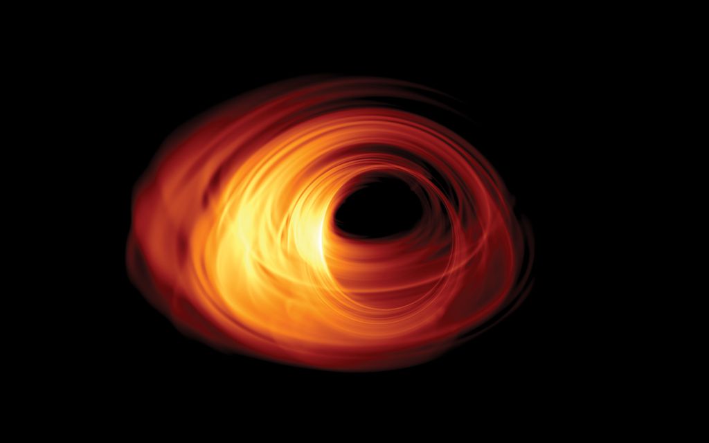A imagem que simula um buraco negro de verdade (Imagem: Bronzwaer/Davelaar/Moscibrodzka/Falcke, Radboud University)