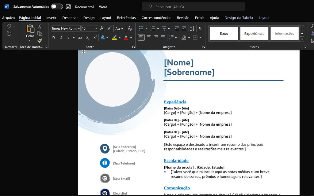 Veja como fazer um currículo em PDF usando o Microsoft Word (Imagem: Captura de tela/Matheus Bigogno/Canaltech)