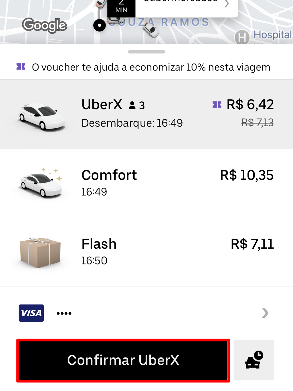 Uber Pass aplicado em corridas da Uber - (Captura de tela: Canaltech/Felipe Freitas)