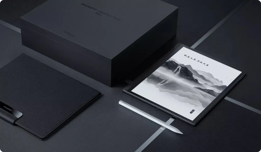Huawei MatePad Paper Ink Collector’s Edition tem partes em couro e caneta em branco fosco (Imagem: Divulgação/Huawei)