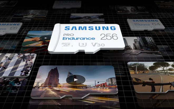 Além de 16 anos de uso contínuo, os novos Samsung Pro Endurance contam com novas proteções contra desgaste e queda (Imagem: Samsung)