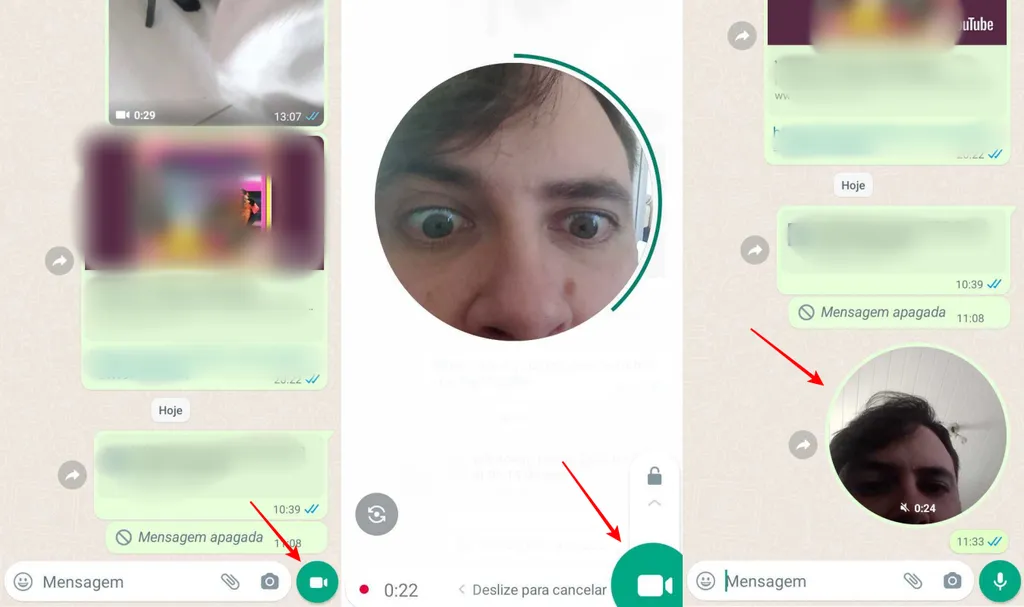 É possível enviar mensagens de vídeo no WhatsApp (Imagem: Captura de tela/Fabrício Calixto/Canaltech)