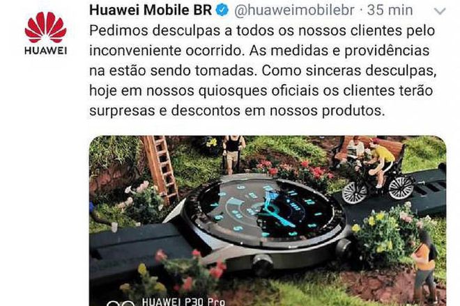 Huawei Mobile BR faz pedidos de desculpas depois de publicações (Foto: reprodução/Twitter)
