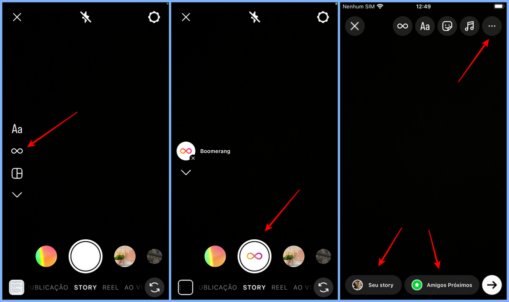 O Instagram permite criar boomerang por meio dos stories (Imagem: Captura de tela/Fabrício Calixto/Canaltech)