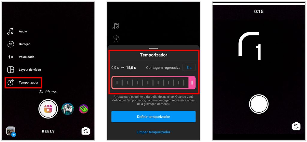 É possível usar o temporizador do Reels no Instagram para criar vídeos com maior qualidade (Captura de tela: Matheus Bigogno)