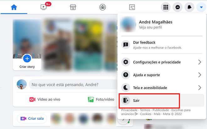 Saia da conta do Facebook pelo PC (Imagem: Captura de tela/André Magalhães/Canaltech)