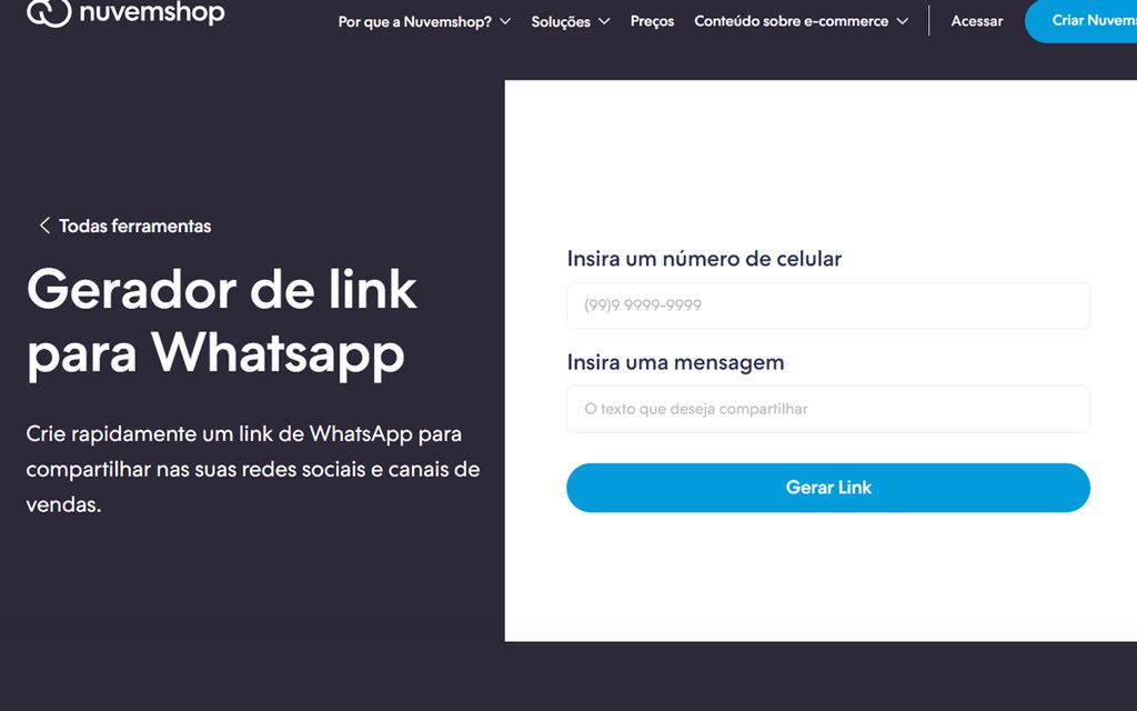 Gerador de link para WhatsApp da Nuvemshop também cria um QR Code compartilhável (Captura de tela: André Magalhães)
