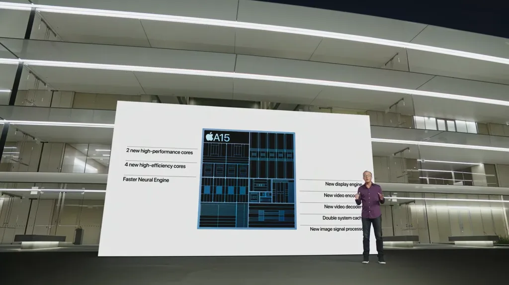 Apple A15 Bionic tem GPU de 5 núcleos para iPhone 13 Pro e 13 Pro Max, e chip deve equipar o iPhone 14 e 14 Max (Imagem: Reprodução/Apple)