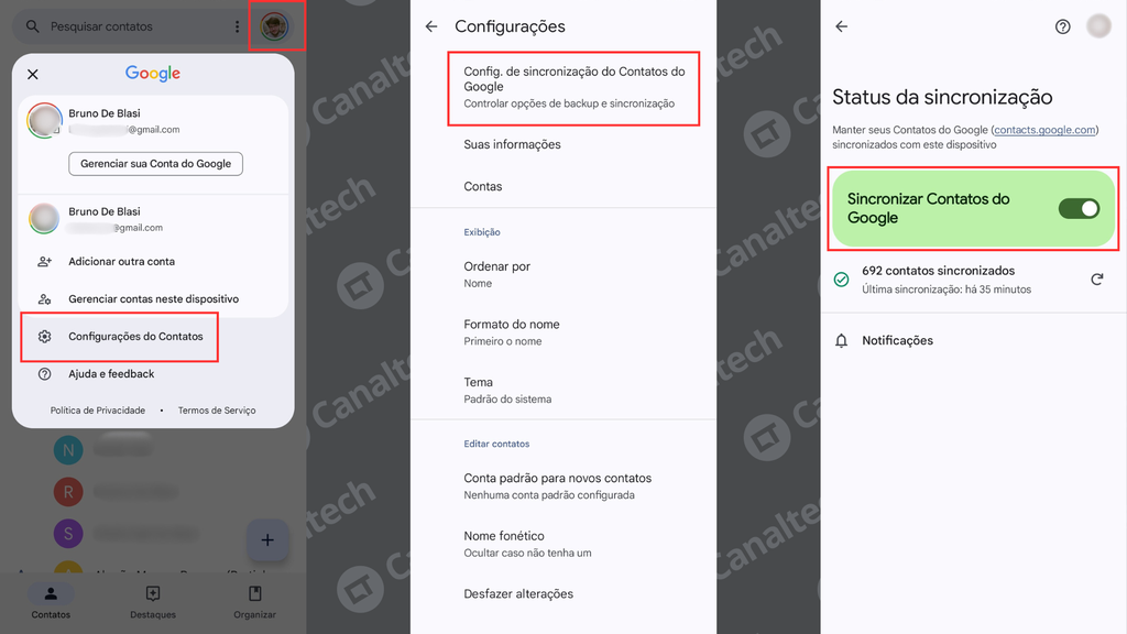 Como desativar a sincronização no Contatos do Google (Imagem: Captura de tela/Bruno De Blasi/Canaltech)