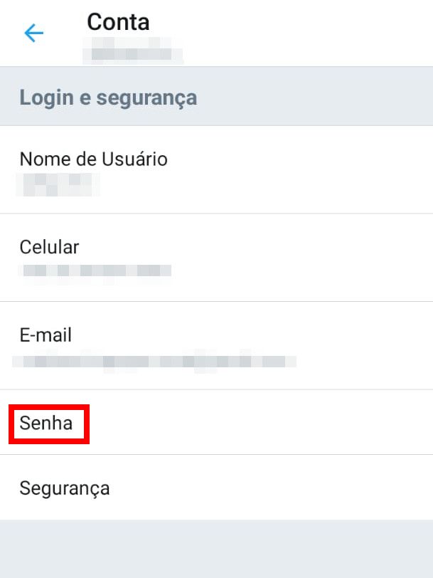 Em seguida, clique no item "Senha" (Captura de tela: Matheus Bigogno)