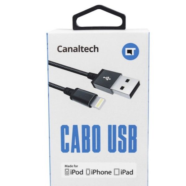 Cabo Canaltech USB Lightning MFI Nylon Preto 1,5m