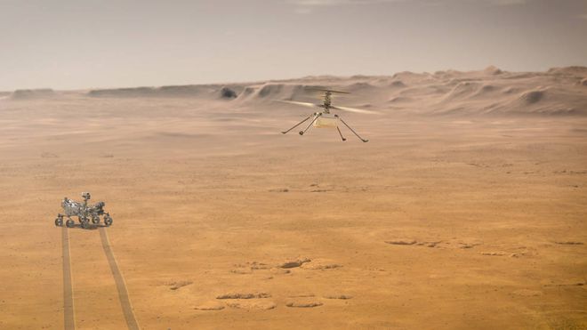 A nova missão Mars 2020 chegará a Marte em 2021 levando um novo rover e, pela primeira vez, um helicóptero (Imagem: NASA)