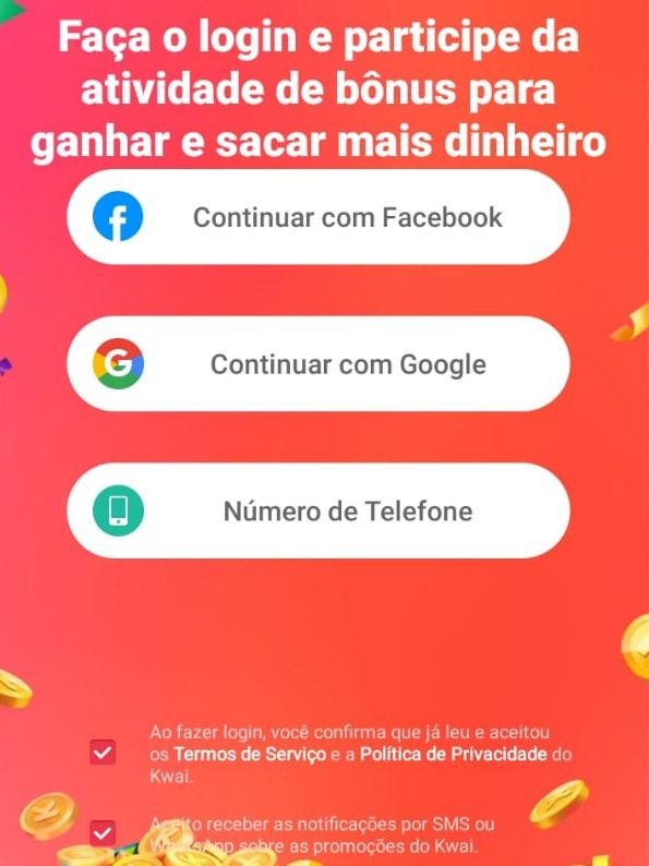 Escolha como irá logar no app Kwai (Imagem: Guadalupe Carniel/Captura de tela)