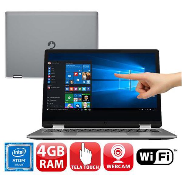 Positivo Duo Q432A Notebook 2 em 1 , Intel Atom Quad Core, 4GB RAM, SSD 32 GB, Tela 11,6" LCD, Windows 10, Cinza