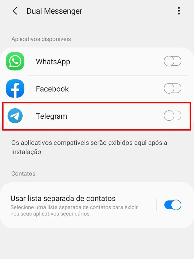 Ative a opção do Telegram - (Captura: Canaltech/Felipe Freitas)