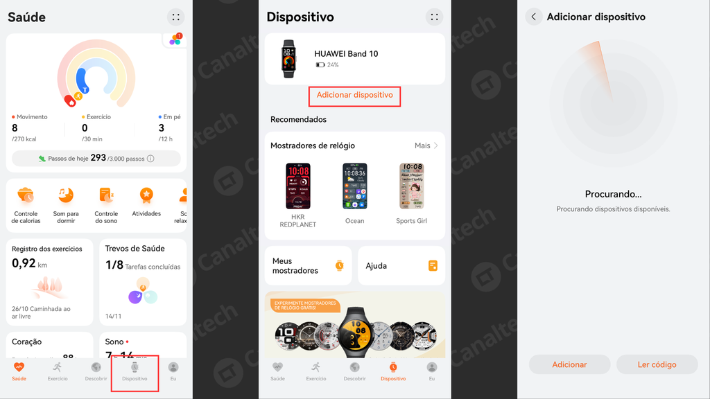 Como conectar um wearable no app (Imagem: Captura de tela/Bruno De Blasi/Canaltech)