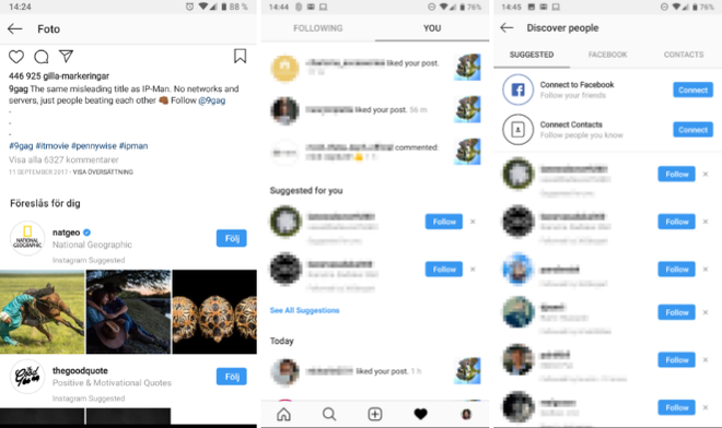 Teste do Instagram também está priorizando posts recomendados por cima de reações e notificações do seu próprio perfil (Imagem: Reprodução/Android Police)