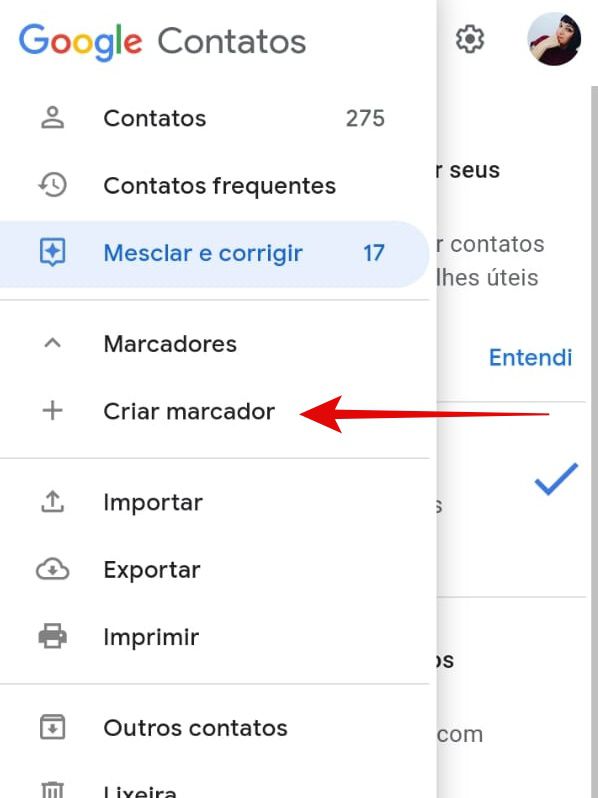 No Google Contatos é possível separar os usuários em marcadores (Imagem: Guadalupe Carniel/Captura de tela)