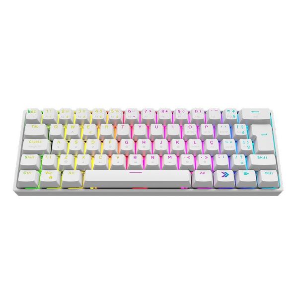 Teclado Mecânico Gamer KBM! GAMING TG600, Branco, 60% e ABNT2, RGB, Switch Gateron Red | APP + CUPOM