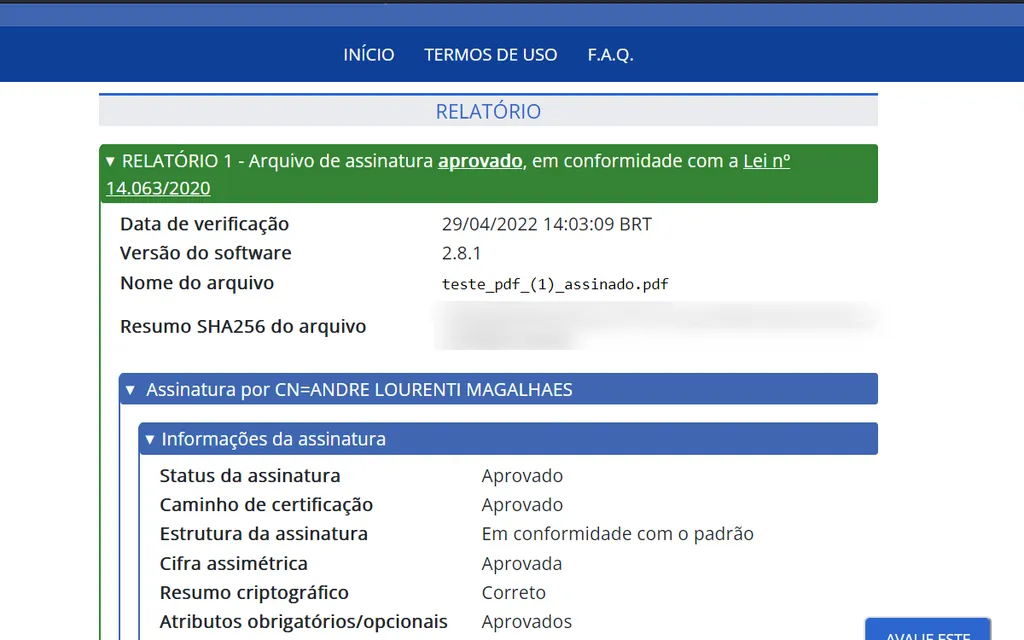 Confirme a assinatura de qualquer documento digital (Captura de tela: André Magalhães)