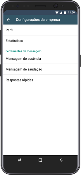Tela de configuração do WhatsApp Business