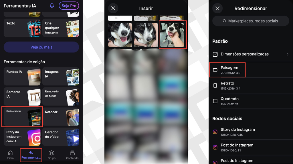 Passos para redimensionar imagens no Photoroom