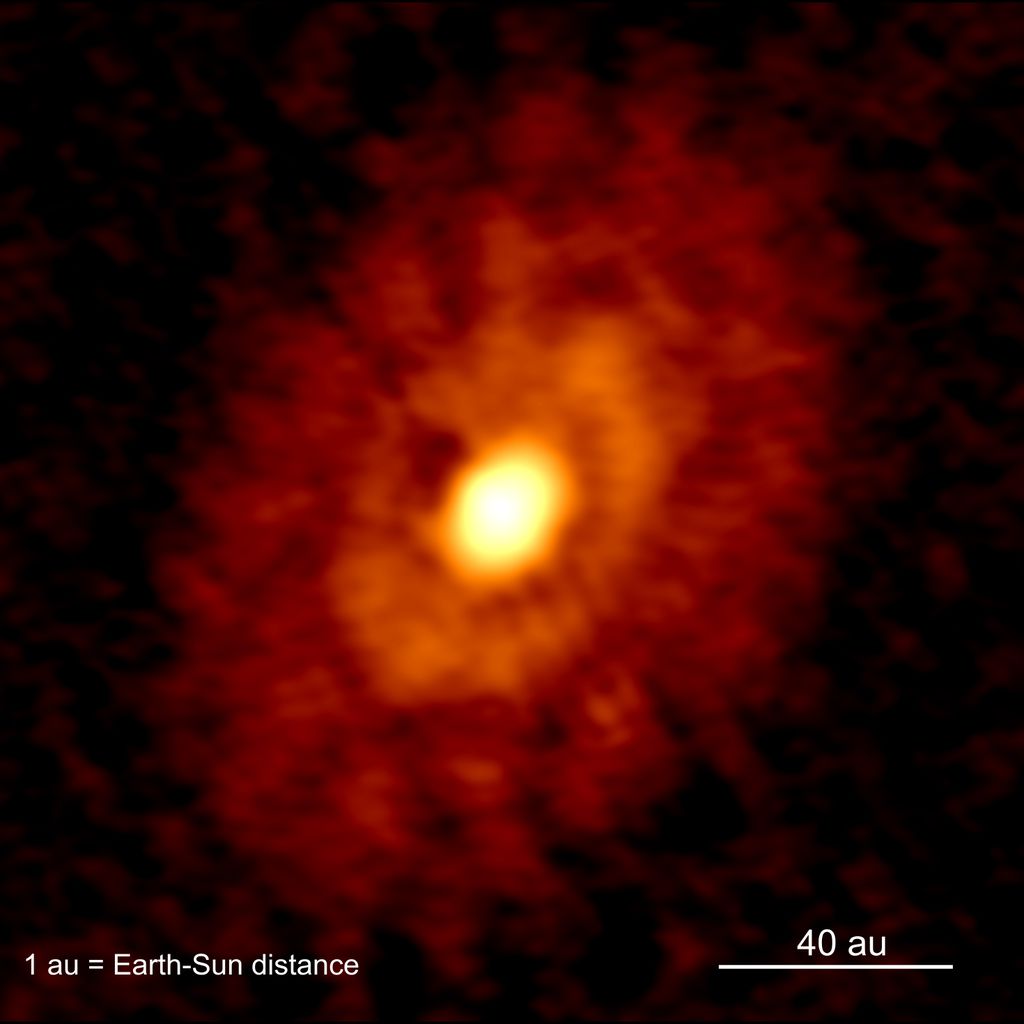 Disco protoestelar; uma estrela recém nascida (Imagem: Reprodução/ALMA/ESO/NAOJ/NRAO))