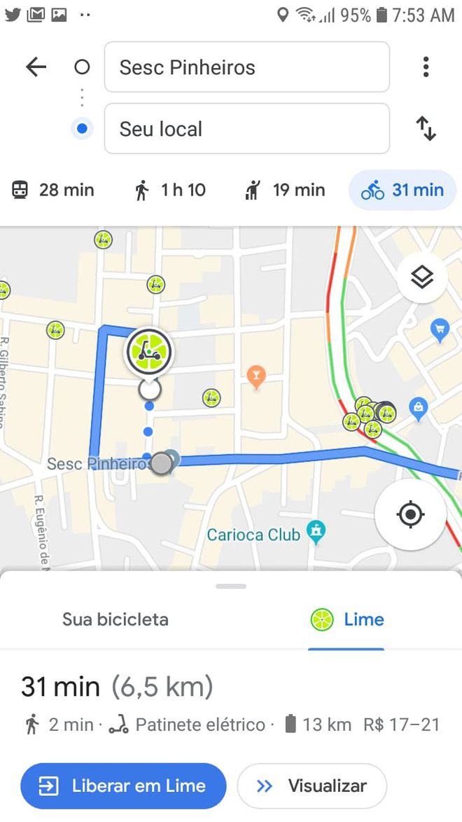 Patinetes da Lime aparecem integrados ao app do Google Maps em São Paulo 