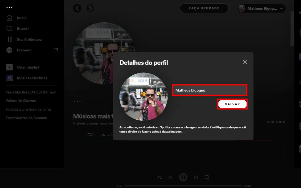 Veja como mudar o nome de exibição do Spotify no computador (Imagem: Captura de tela/Matheus Bigogno/Canaltech)