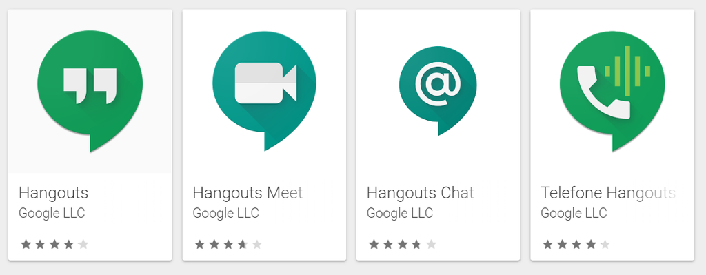 Quatro Hangouts começaram o ano, quantos vão chegar a 2021? (imagem: Google Play Store)