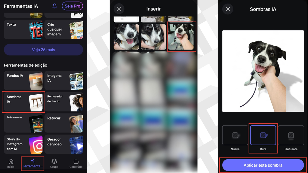 Passos para adicionar sombra com IA no Photoroom