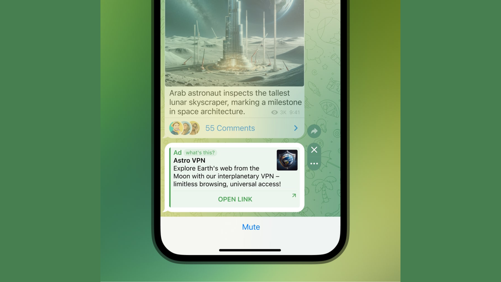 Anuncios do Telegram são exibidos nos canais de maneira discreta (Imagem: Divulgação/Telegram)