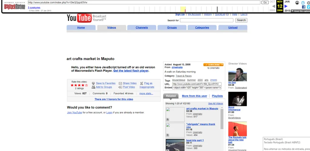 Um vídeo qualquer do YouTube publicado em agosto de 2005 (Captura de tela: Munique Shih)