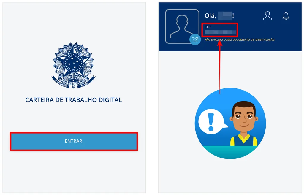 App mostra CPF usado como número da Carteira de Trabalho Digital (Captura de tela: Caio Carvalho)