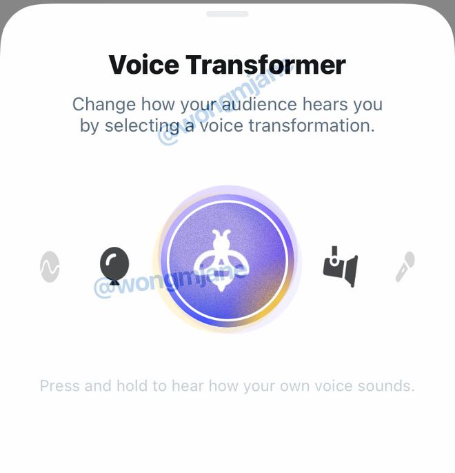 O Voice Transformer vai aplicar filtros na sua fala (Imagem: Jane Manchun Wong/Twitter)