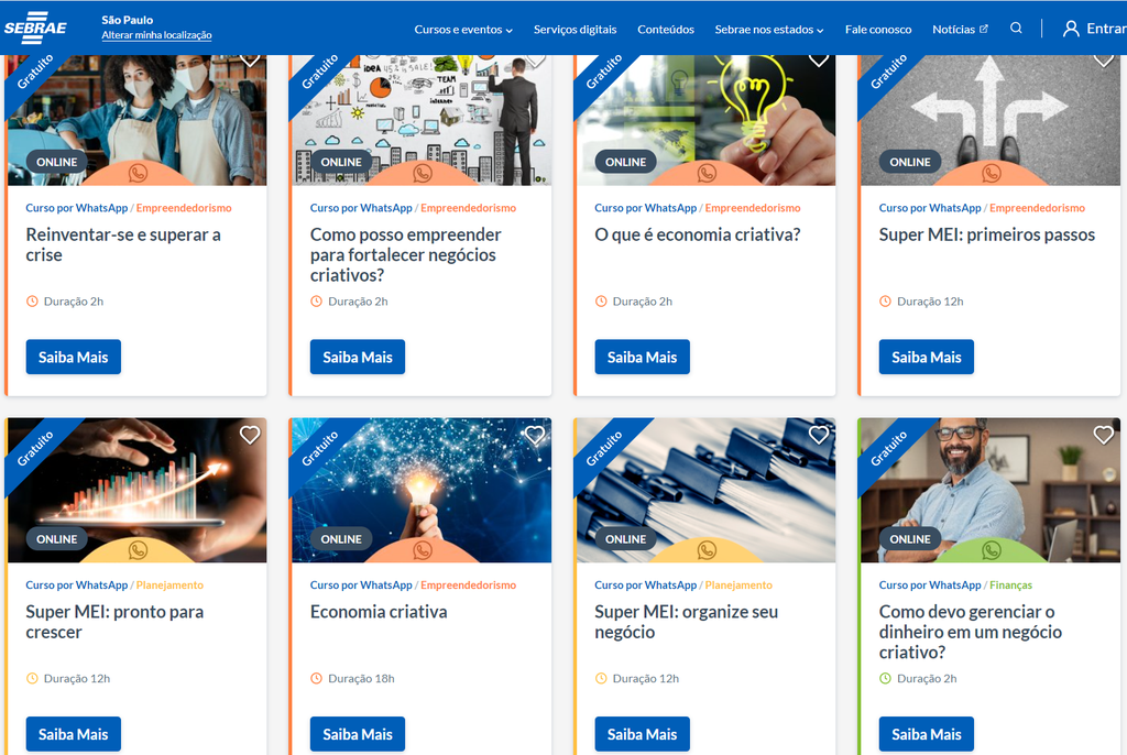 Cursos do Sebrae por WhatsApp (Imagem: Reprodução/Sebrae)