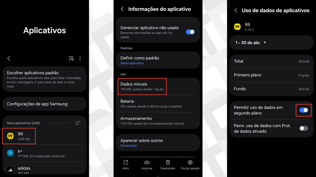 Passos para liberar apps em segundo plano com dados móveis