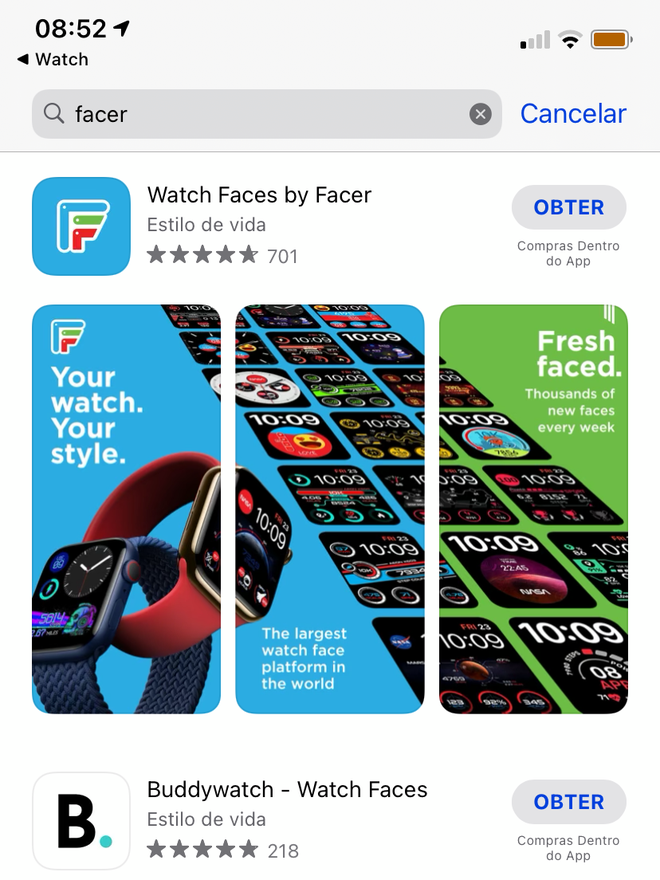 Procure pelo app Watch Faces by Facer na App Store. Captura de tela: Lucas Wetten (Canaltech)