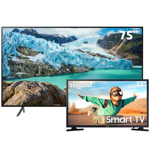 Smart TV LED 75" UHD 4K Samsung 75RU7100 + Smart TV LED 32" HD Samsung T4300
