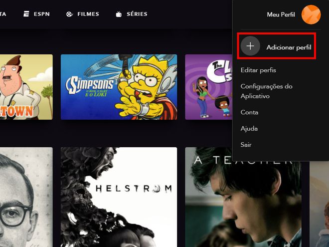 No menu aberto em seguida, selecione "Adicionar perfil" (Captura de tela: Matheus Bigogno)