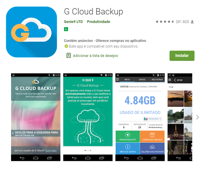 G Cloud Backup (Captura de tela: Ariane Velasco)
