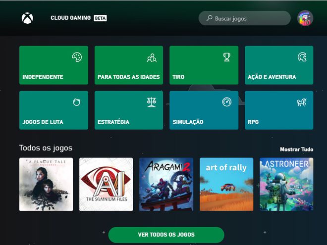 Através de um navegador, acesse o Xbox Cloud Gaming e escolha um jogo (Captura de tela: Matheus Bigogno)