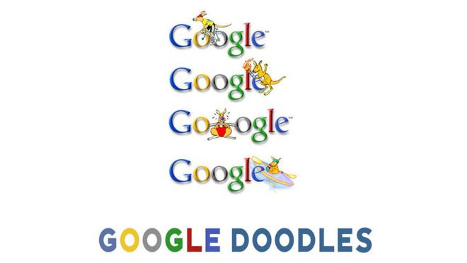 Alguns dos primeiros doodles publicados pelo Google, obras do ilustrador Ian David Marsden (Imagem: Reprodução/Ian David Marsden)
